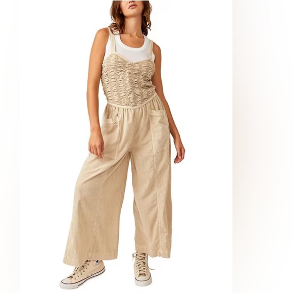 NWT FREE PEOPLE Forever And Always Ruched One-Piece Color: Bleached Sand Size S